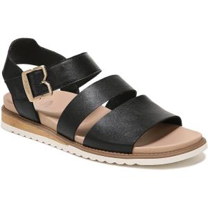 Dr. Scholl’s womens Island Glow Strappy Flat Sandal(Black Smooth)
