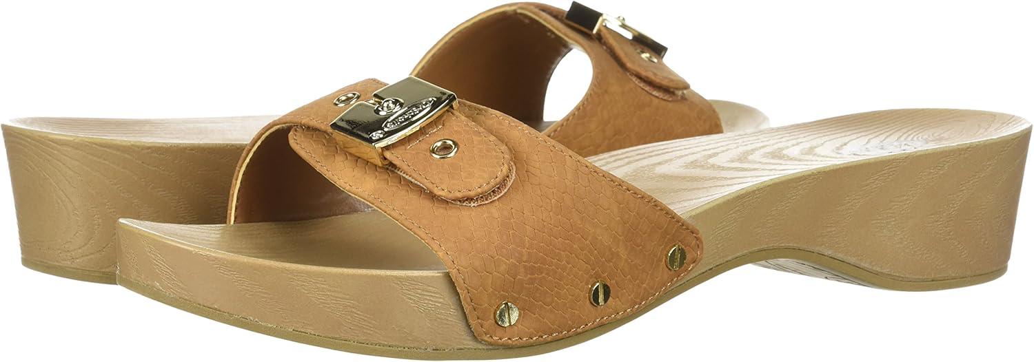imageDrScholls SHOES womens Classic Sandal Faux Wood Slide SandalSaddle Snake Print