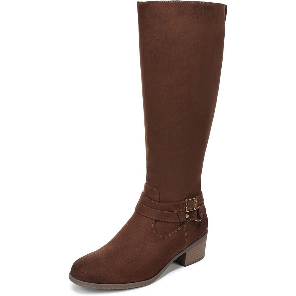 image:imageDr Scholls Ivy Zip Tall BootsWalnut Brown Microfiber Wide Calf