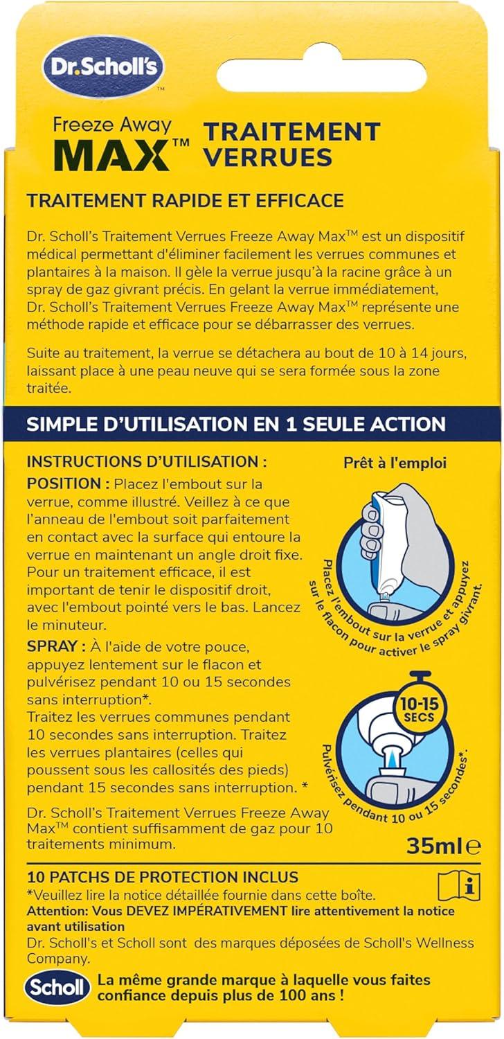 imageDr Scholls Traitement verrues Freeze Away MAX mains et pieds par cryothrapie Traite en 10 secondes seulement A partir de 4 ans Spray prcis permettant une limination en toute scurit