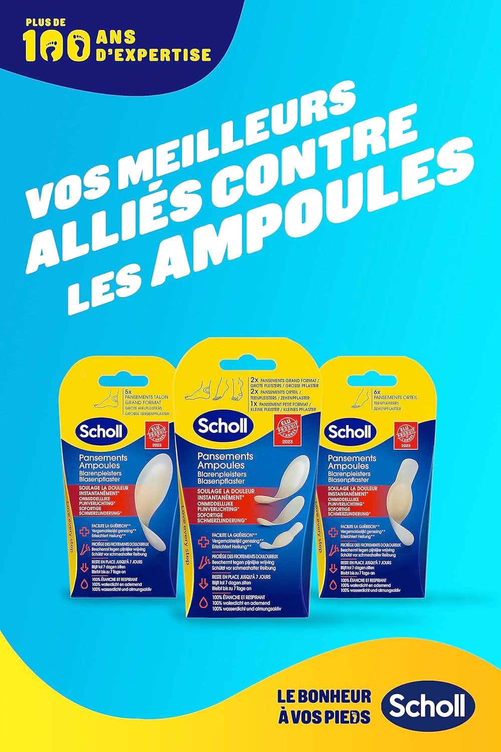 imageScholl Pansements Ampoules Pieds Diffrentes Tailles Talons et Orteils Soulage Immdiatement la Douleur Cicatrisation Rapide Restent en Place Jusqu 7 Jours Bote de 5 pansements