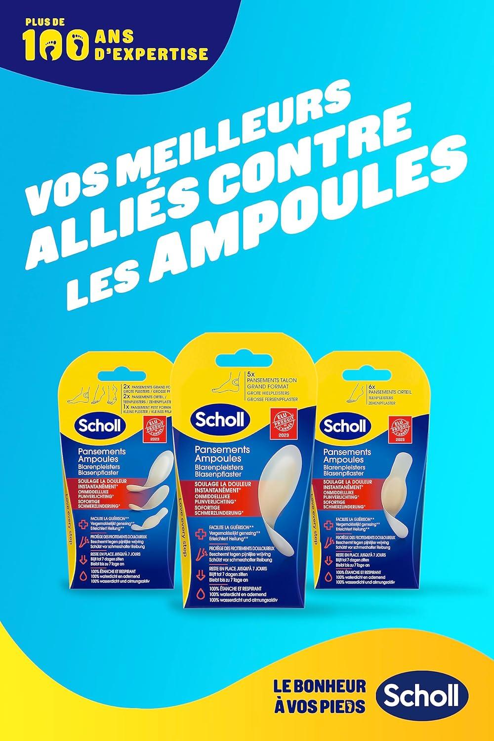 imageScholl Pansements Ampoules Talon Grand format Soulage Immdiatement la Douleur Cicatrisation Rapide Restent en Place Jusqu 7 Jours Bote de 5 pansementsPansements Ampoules Talon