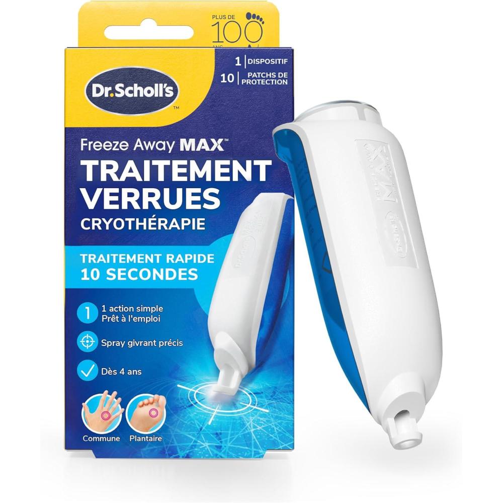 imageDr Scholls Traitement verrues Freeze Away MAX mains et pieds par cryothrapie Traite en 10 secondes seulement A partir de 4 ans Spray prcis permettant une limination en toute scurit