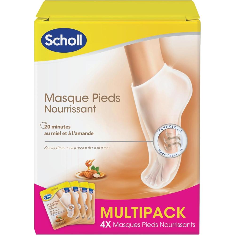 imageScholl Lot de 4 Masques Pieds Nourrissants et Hydratants Miel et Amande pour Peaux Sches Soin Complet des Pieds 4 Paires de 2 ChaussettesMasque Alo Vra