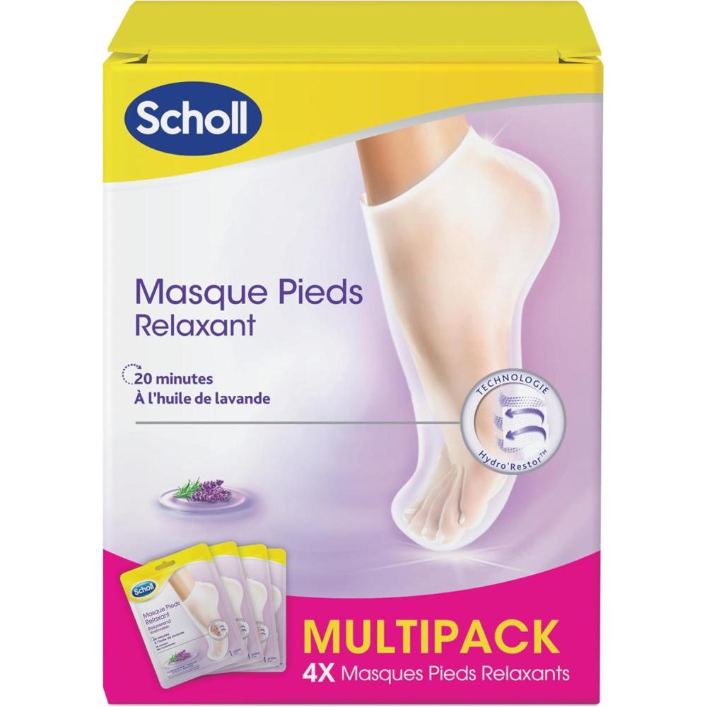 imageScholl Lot de 4 Masques Pieds Nourrissants et Hydratants Miel et Amande pour Peaux Sches Soin Complet des Pieds 4 Paires de 2 ChaussettesMasque Miel et Amande