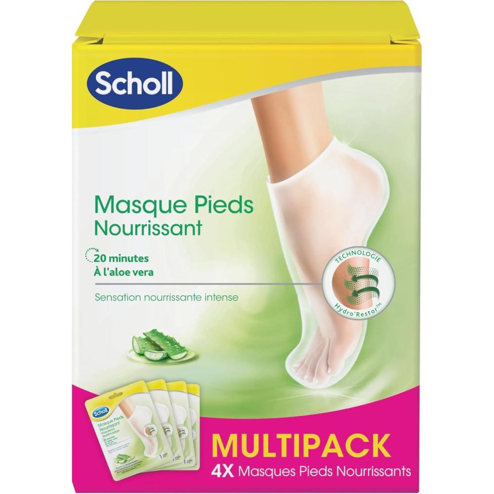 imageScholl Lot de 4 Masques Pieds Nourrissants et Hydratants Miel et Amande pour Peaux Sches Soin Complet des Pieds  4 Paires de 2 ChaussettesMasque huil de Lavende