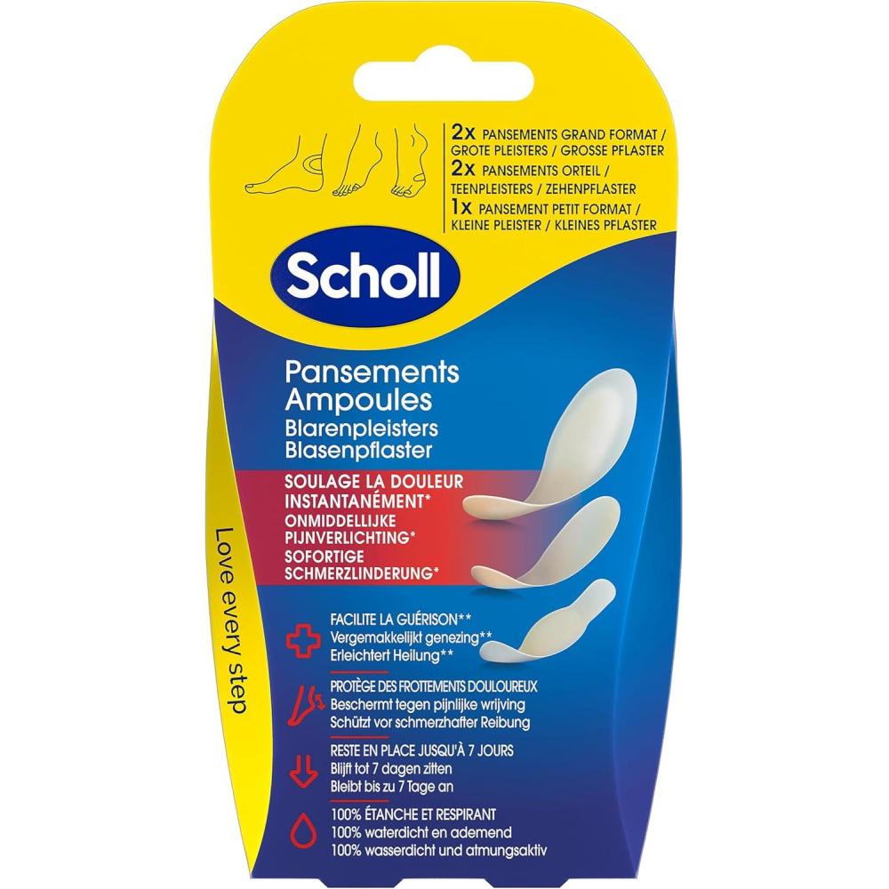 imageScholl Pansements Ampoules Pieds Diffrentes Tailles Talons et Orteils Soulage Immdiatement la Douleur Cicatrisation Rapide Restent en Place Jusqu 7 Jours Bote de 5 pansements