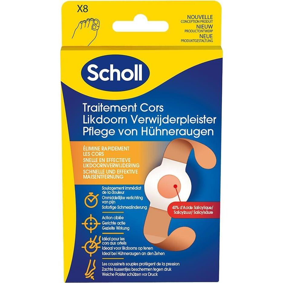 imageScholl Pansements Traitement Durillons Action Cible sur les Durillons Acide salicylique Soulagement Immdiat avec Protection contre la Pression et Adhsif Test DermatologiquementCorricides Cors