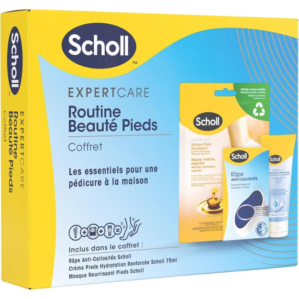 imageScholl Routine Beaut Pieds Coffret comprenant un masque pour pieds nourrissant au miel de manuka un rpe anticallosits technologie NanoVerre et une crme pieds hydratation renforce 75ml