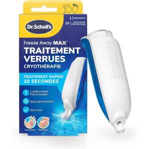 Dr. Scholl&rsquo;s Traitement verrues Freeze Away MAX mains et pieds par cryothérapie – Traite en 10 secondes seulement – A partir de 4 ans – Spray précis permettant une élimination en toute sécurité