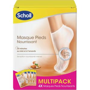 Scholl Lot de 4 Masques Pieds Nourrissants et Hydratants Miel et Amande pour Peaux Sèches, Soin Complet des Pieds – 4 Paires de 2 Chaussettes(Masque Aloé Véra)