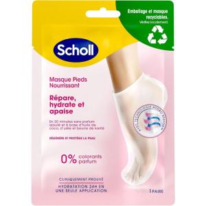 Scholl Masque Pieds Nourrissant à l&rsquo;Huile de Noix de Coco: Sans parfum ni colorants pour peaux sèches. Chaussettes hydratantes non grasses, faciles à utiliser. Emballage et masque recyclables, 1 paire