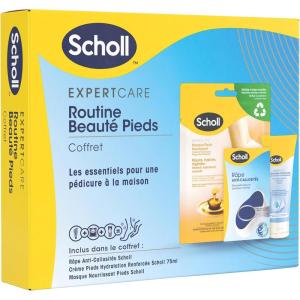 Scholl Routine Beauté Pieds – Coffret comprenant un masque pour pieds nourrissant au miel de manuka, un râpe anti-callosités technologie Nano-Verre et une crème pieds hydratation renforcée 75ml